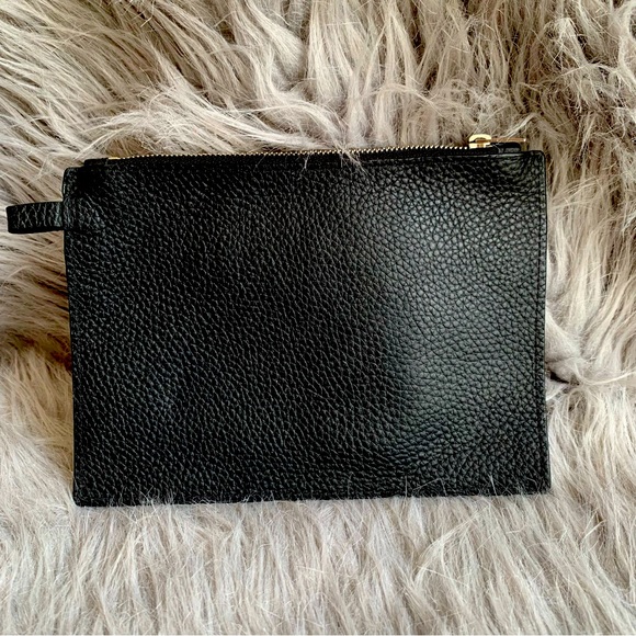 All Saints Pebbled Leather Black Zip Pouch Clutch Bag - Picture 1 of 5